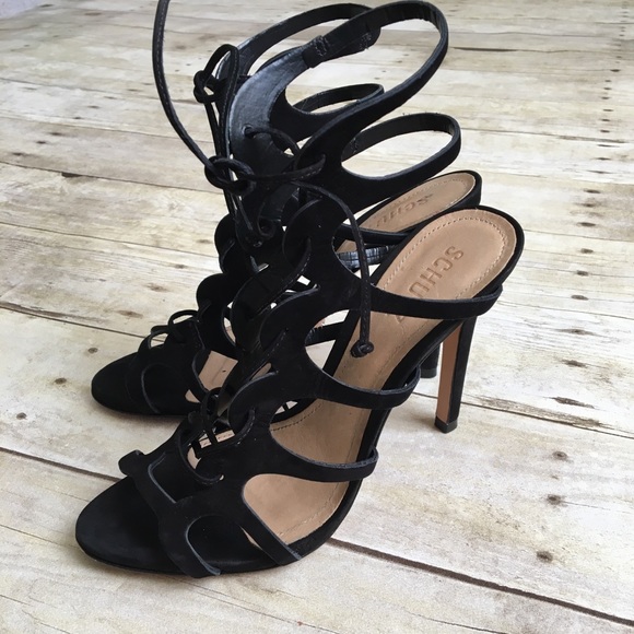 SCHUTZ Black Velvt Laurine Gladiator Sandals Heels - Picture 7 of 8